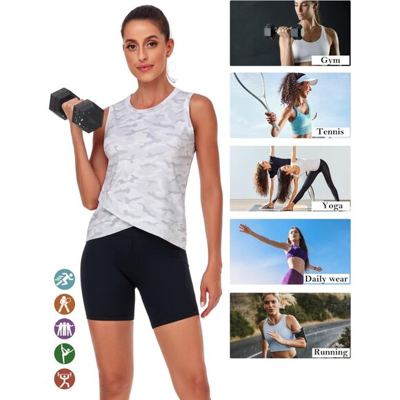 Women's Athletic Tank Top Quick Dry Sun Protection Crossover Hem Small - Picture 5 of 6
